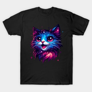 Kawaii Cosmic Cat in Stars T-Shirt